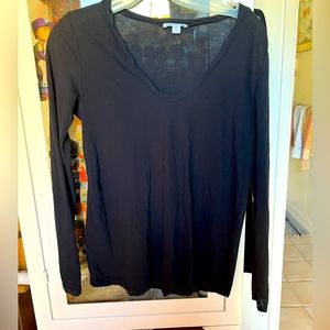 James perse womens long sleeve slub v neck black